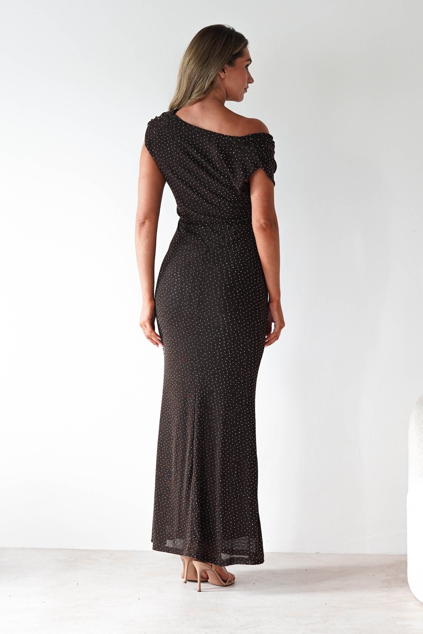 Pascal Bodycon Embellished Maxi Dress Brown | Wedding Guest Dress | Bodycon | Maxi | Oh Hello Clothing