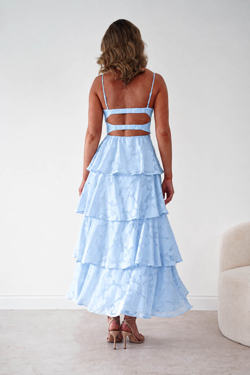 Oh Hello Clothing Women > Clothing > Dresses Patsy Floral Jacquard Tiered Maxi Dress | Blue
