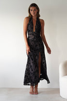Paxton Halter Neck Floral Maxi Dress Black | Wedding Guest Dress | Halter Neck | Maxi | Oh Hello Clothing