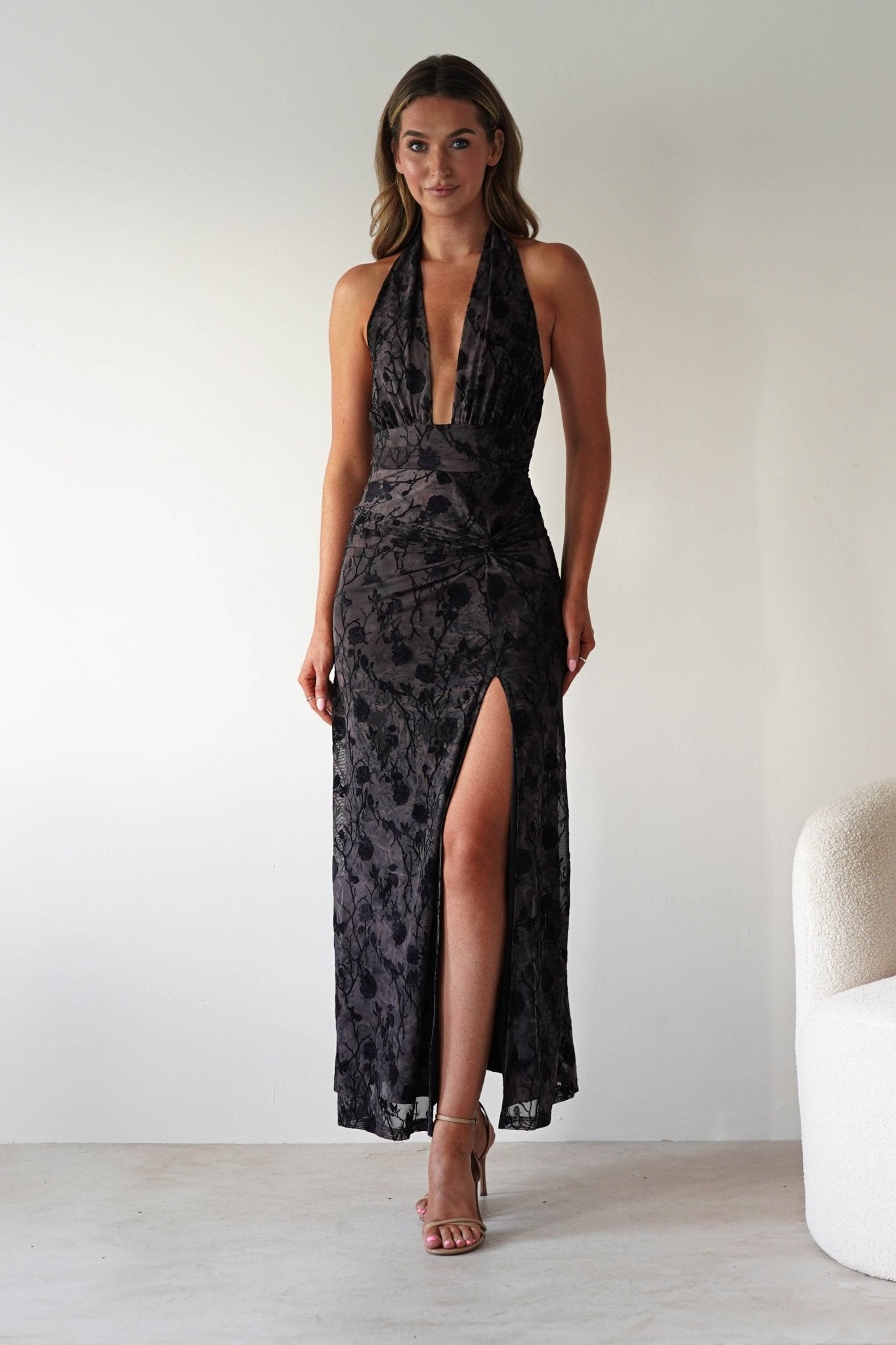 Paxton Halter Neck Floral Maxi Dress Black | Wedding Guest Dress | Halter Neck | Maxi | Oh Hello Clothing