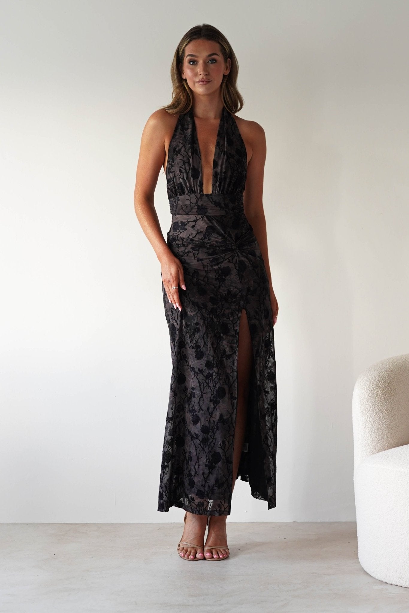 Paxton Halter Neck Floral Maxi Dress Black | Wedding Guest Dress | Halter Neck | Maxi | Oh Hello Clothing