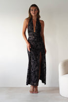 Paxton Halter Neck Floral Maxi Dress Black | Wedding Guest Dress | Halter Neck | Maxi | Oh Hello Clothing