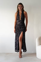 Paxton Halter Neck Floral Maxi Dress Black | Wedding Guest Dress | Halter Neck | Maxi | Oh Hello Clothing