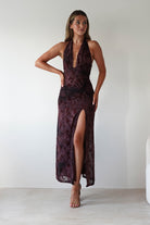 Paxton Halter Neck Floral Maxi Dress Wine | Wedding Guest Dress | Halter Neck | Maxi | Oh Hello Clothing