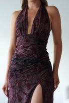 Paxton Halter Neck Floral Maxi Dress Wine | Wedding Guest Dress | Halter Neck | Maxi | Oh Hello Clothing