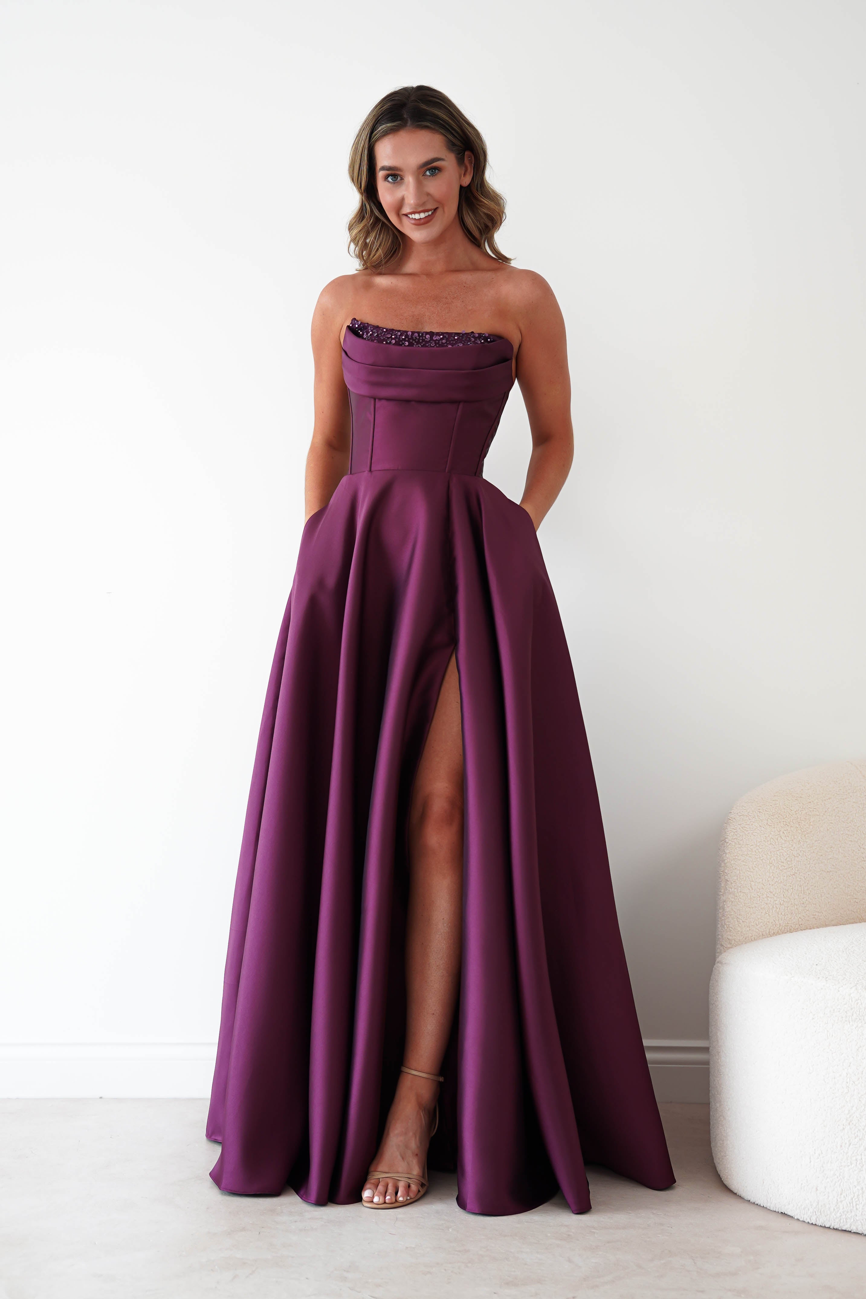 Oh Hello Clothing Dresses > Prom Dresses Pepper Strapless A-Line Maxi Gown | Berry