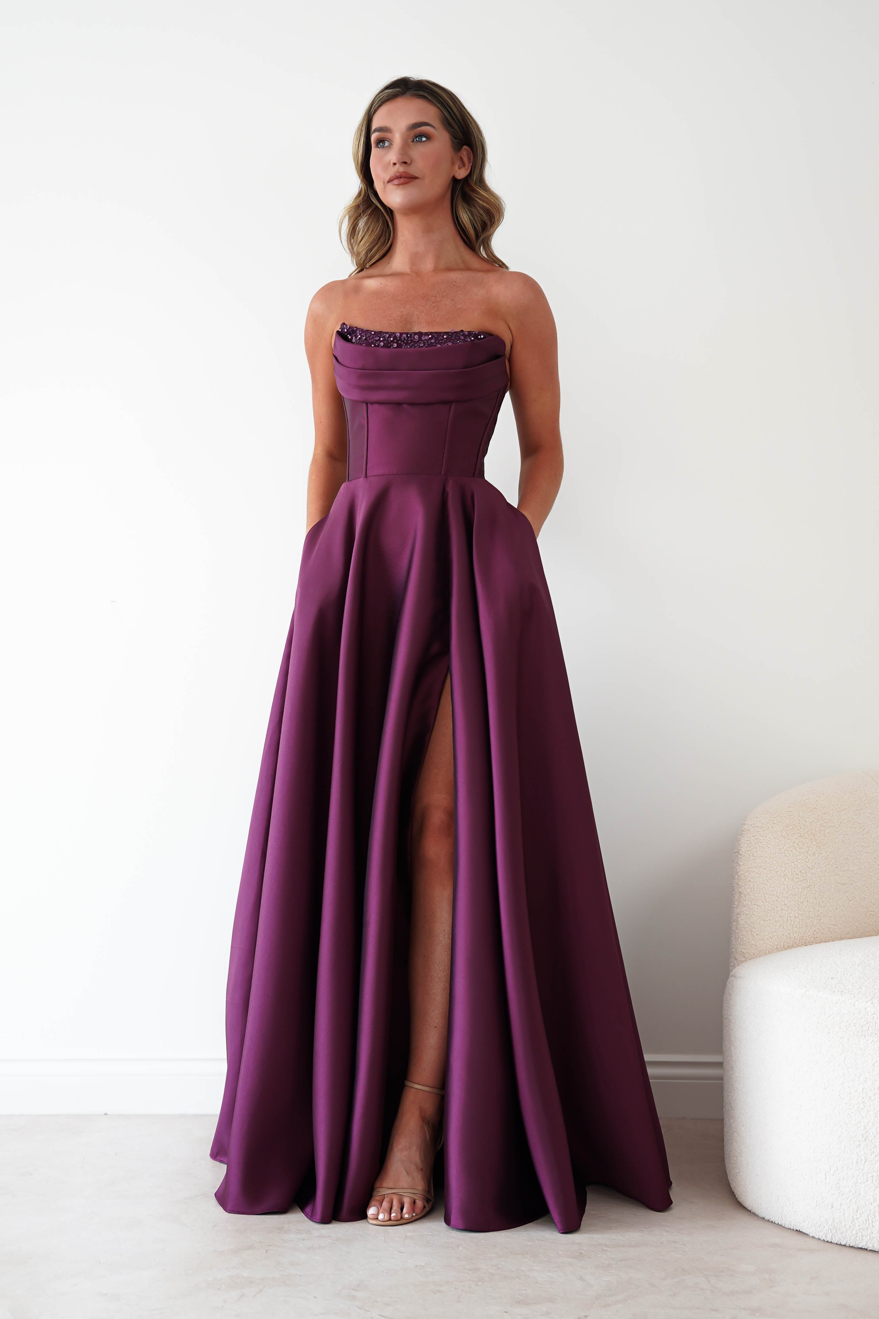 Oh Hello Clothing Dresses > Prom Dresses Pepper Strapless A-Line Maxi Gown | Berry