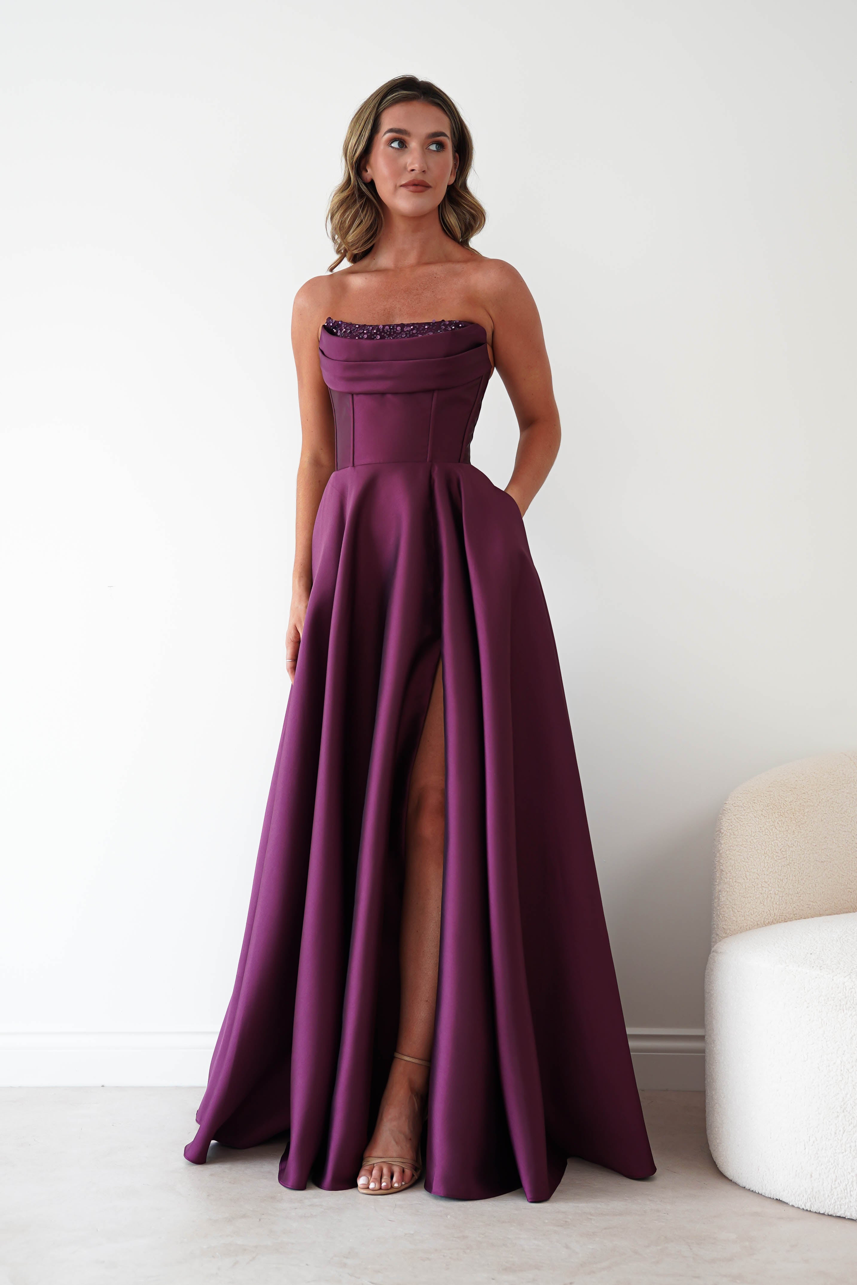 Oh Hello Clothing Dresses > Prom Dresses Pepper Strapless A-Line Maxi Gown | Berry