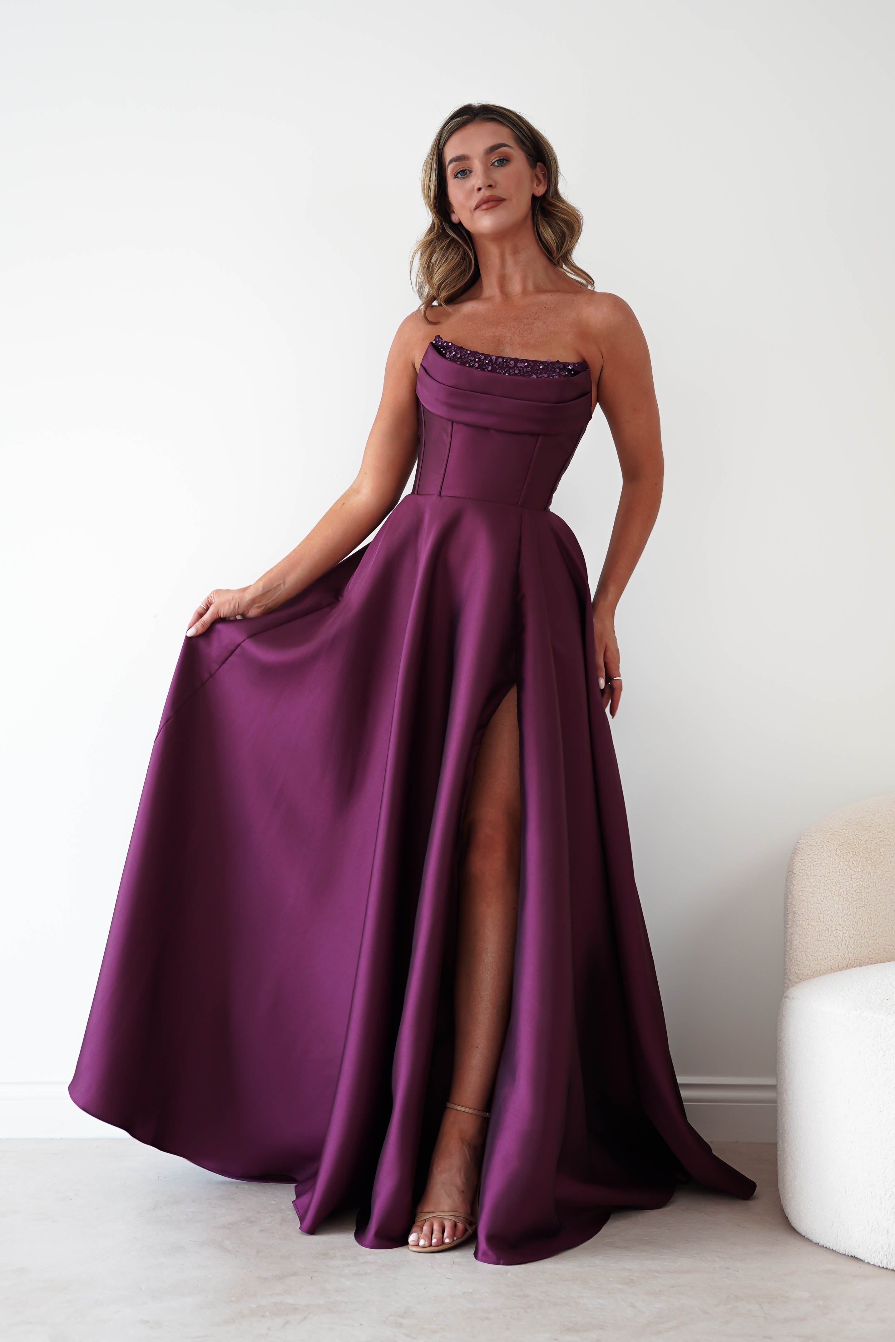 Oh Hello Clothing Dresses > Prom Dresses Pepper Strapless A-Line Maxi Gown | Berry