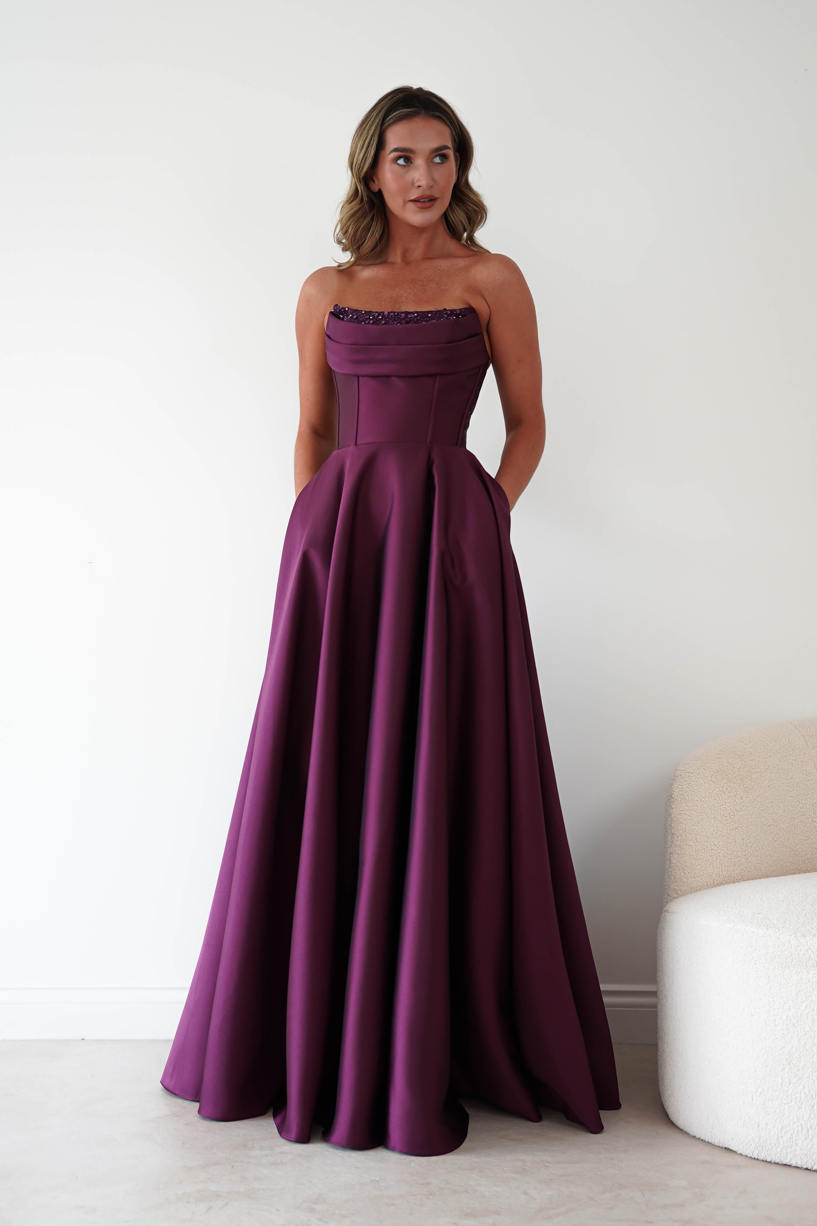 Oh Hello Clothing Dresses > Prom Dresses Pepper Strapless A-Line Maxi Gown | Berry