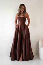 Pepper Strapless A-Line Maxi Gown | Brown | Debs & Prom | Formal Gown | Oh Hello Clothing