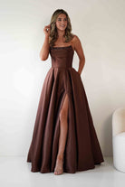 Pepper Strapless A-Line Maxi Gown | Brown | Debs & Prom | Formal Gown | Oh Hello Clothing