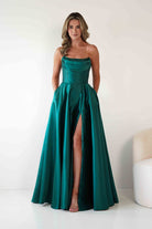 Pepper Strapless A-Line Maxi Gown | Emerald Green | Debs & Prom | Formal Gown | Oh Hello Clothing
