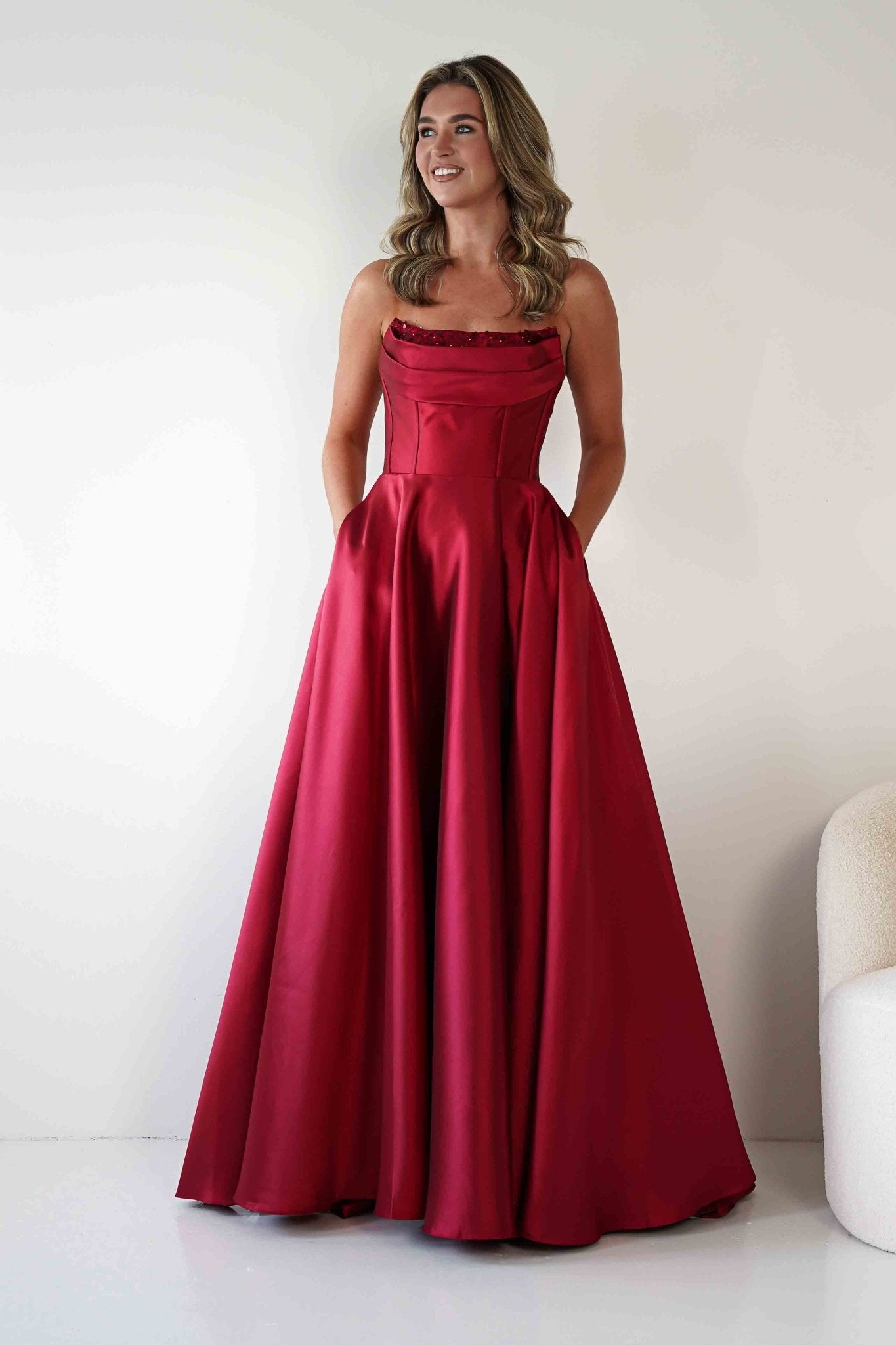 Pepper Strapless A-Line Maxi Gown | Red | Debs & Prom | Formal Gown | Oh Hello Clothing