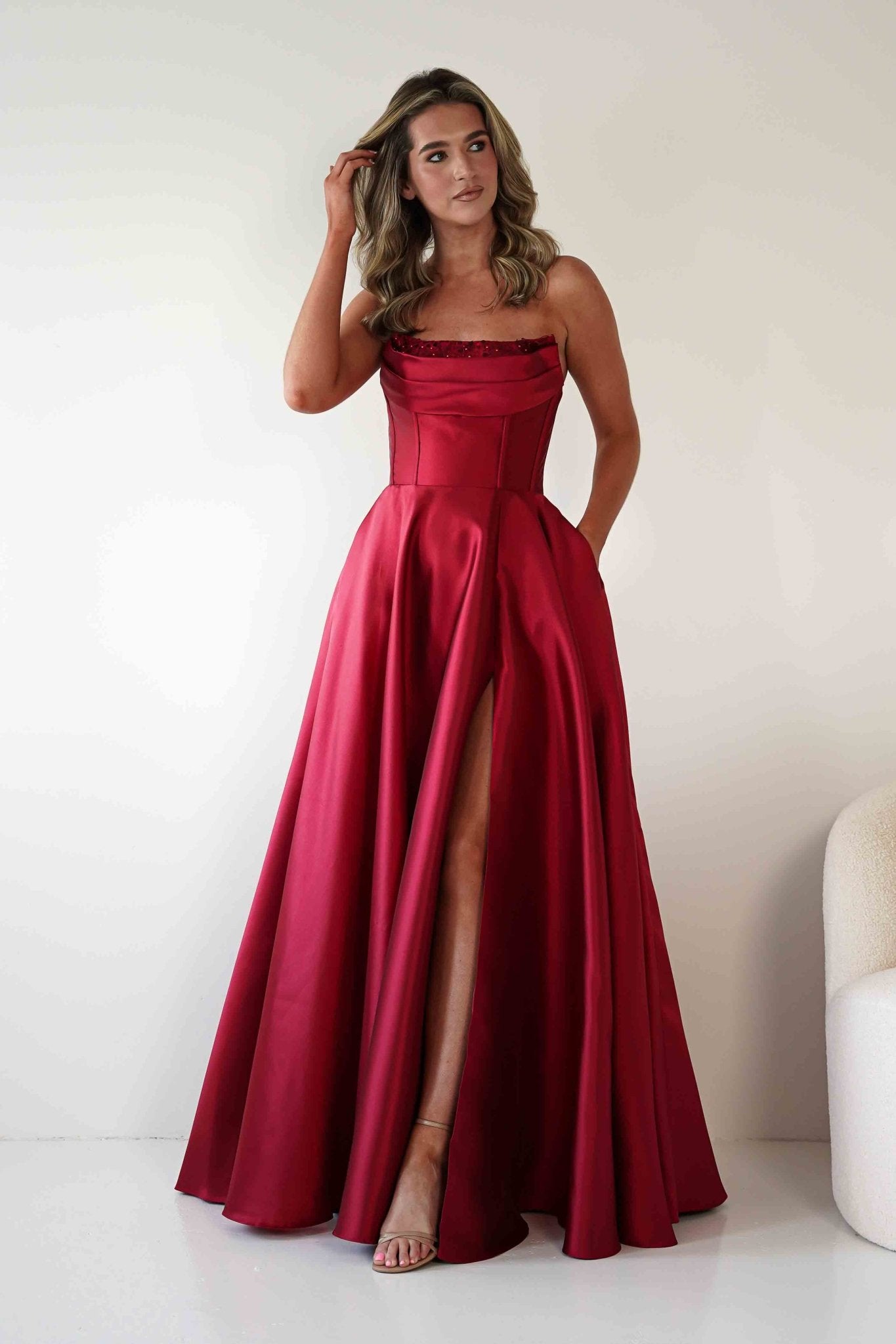 Pepper Strapless A-Line Maxi Gown | Red | Debs & Prom | Formal Gown | Oh Hello Clothing