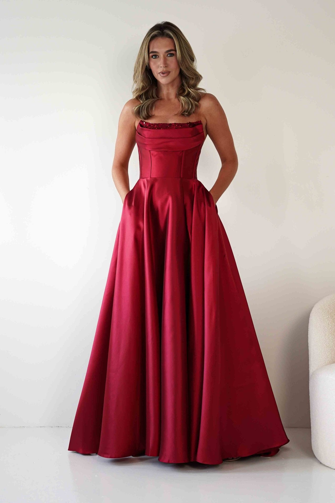 Pepper Strapless A-Line Maxi Gown | Red | Debs & Prom | Formal Gown | Oh Hello Clothing