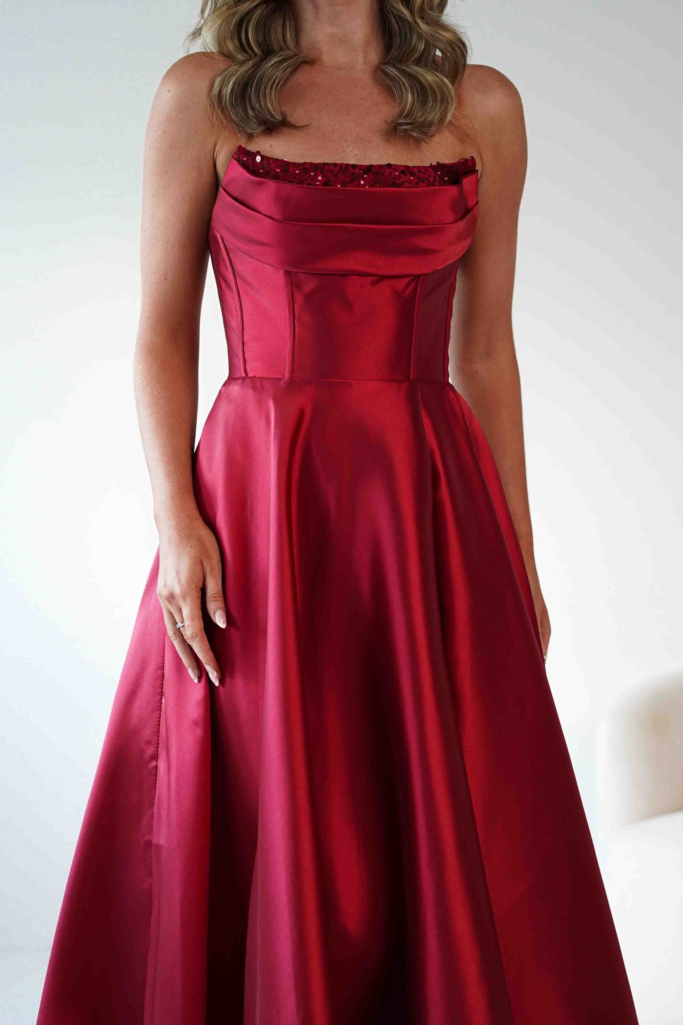 Pepper Strapless A-Line Maxi Gown | Red | Debs & Prom | Formal Gown | Oh Hello Clothing