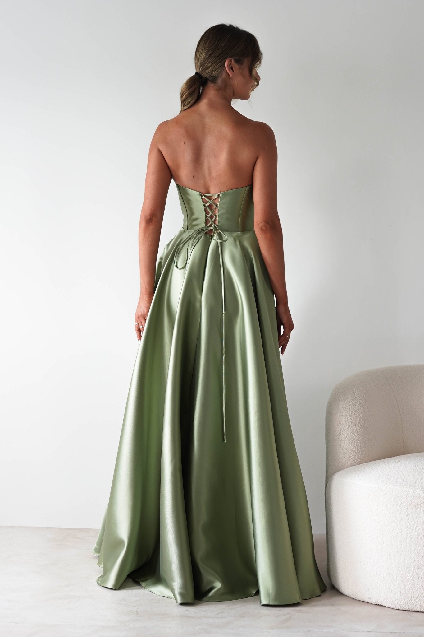 Pepper Strapless A-Line Maxi Gown | Sage | Debs & Prom | Formal Gown | Oh Hello Clothing