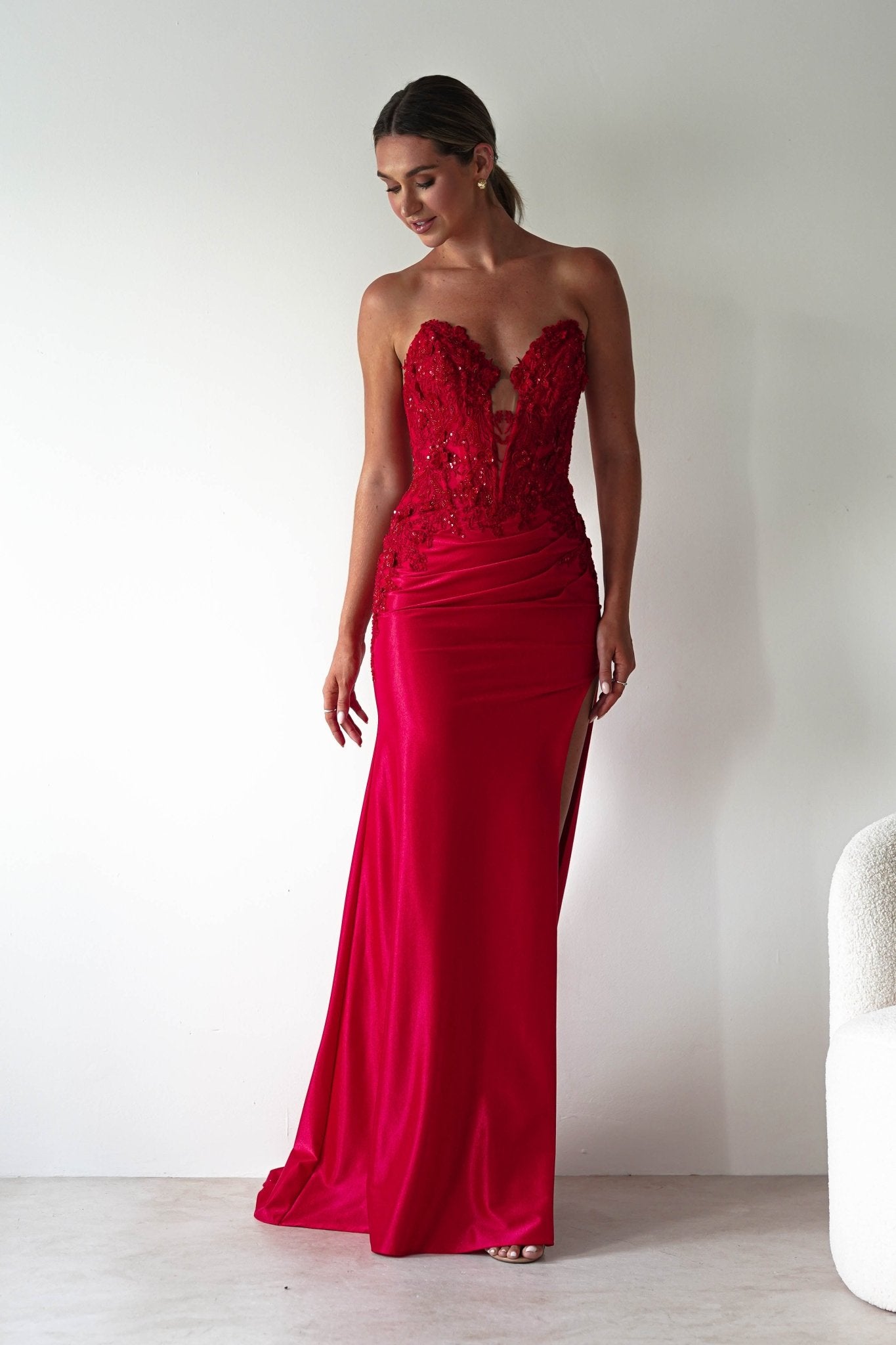 Perla Embellished Gown | Red | Debs & Prom | Formal Gown | Oh Hello Clothing