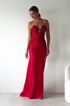 Perla Embellished Gown | Red | Debs & Prom | Formal Gown | Oh Hello Clothing