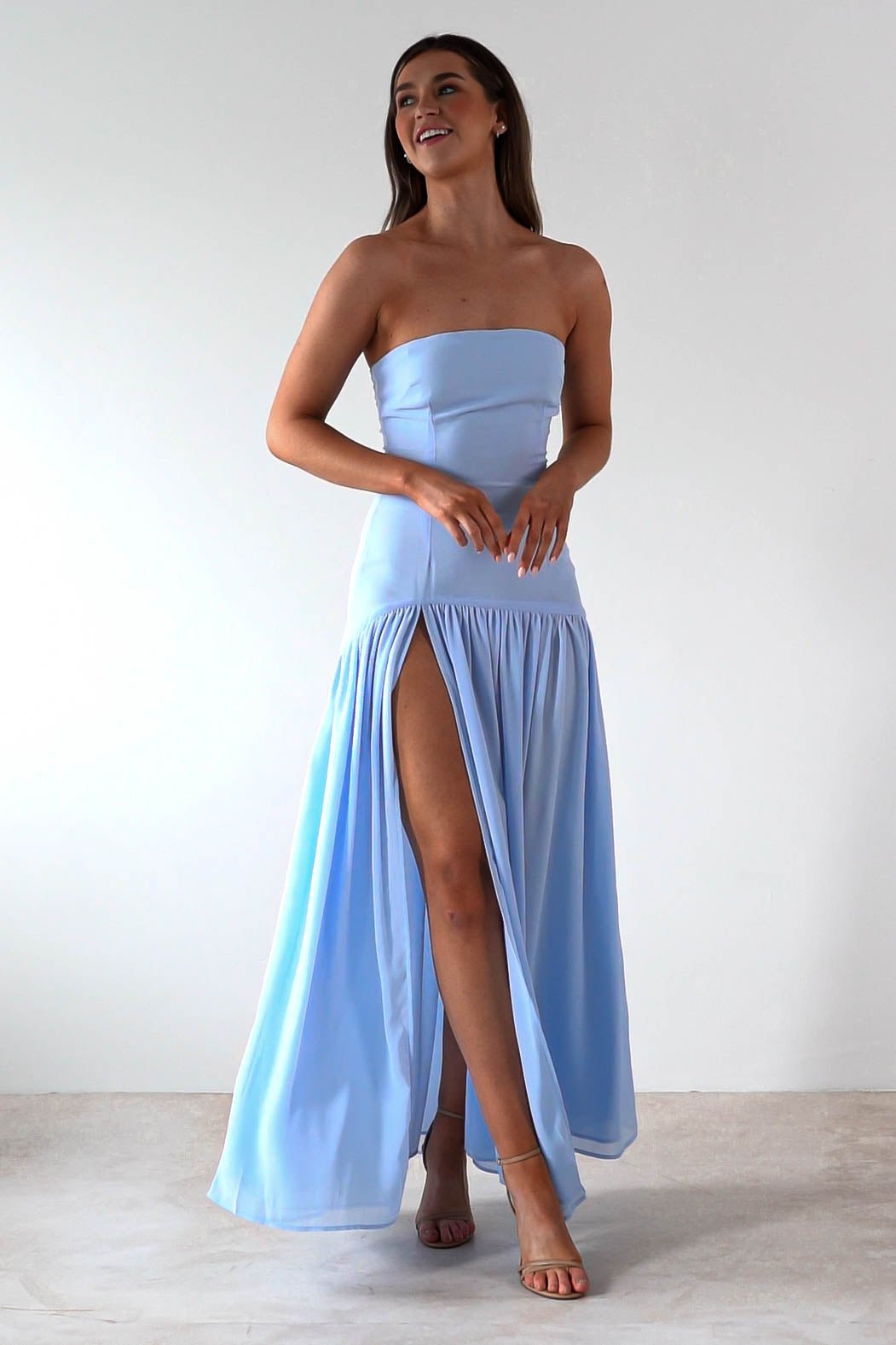 Polinna Strapless Chiffon Maxi Dress Blue | Wedding Guest Dress | Maxi | Chiffon | Oh Hello Clothing