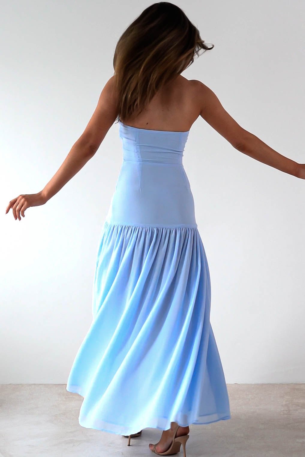Polinna Strapless Chiffon Maxi Dress Blue | Wedding Guest Dress | Maxi | Chiffon | Oh Hello Clothing