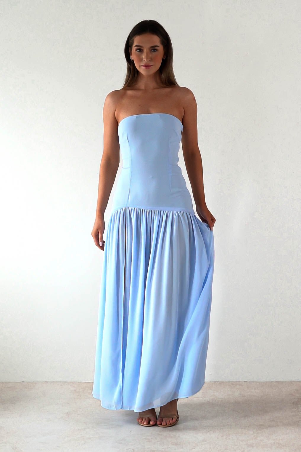 Polinna Strapless Chiffon Maxi Dress Blue | Wedding Guest Dress | Maxi | Chiffon | Oh Hello Clothing