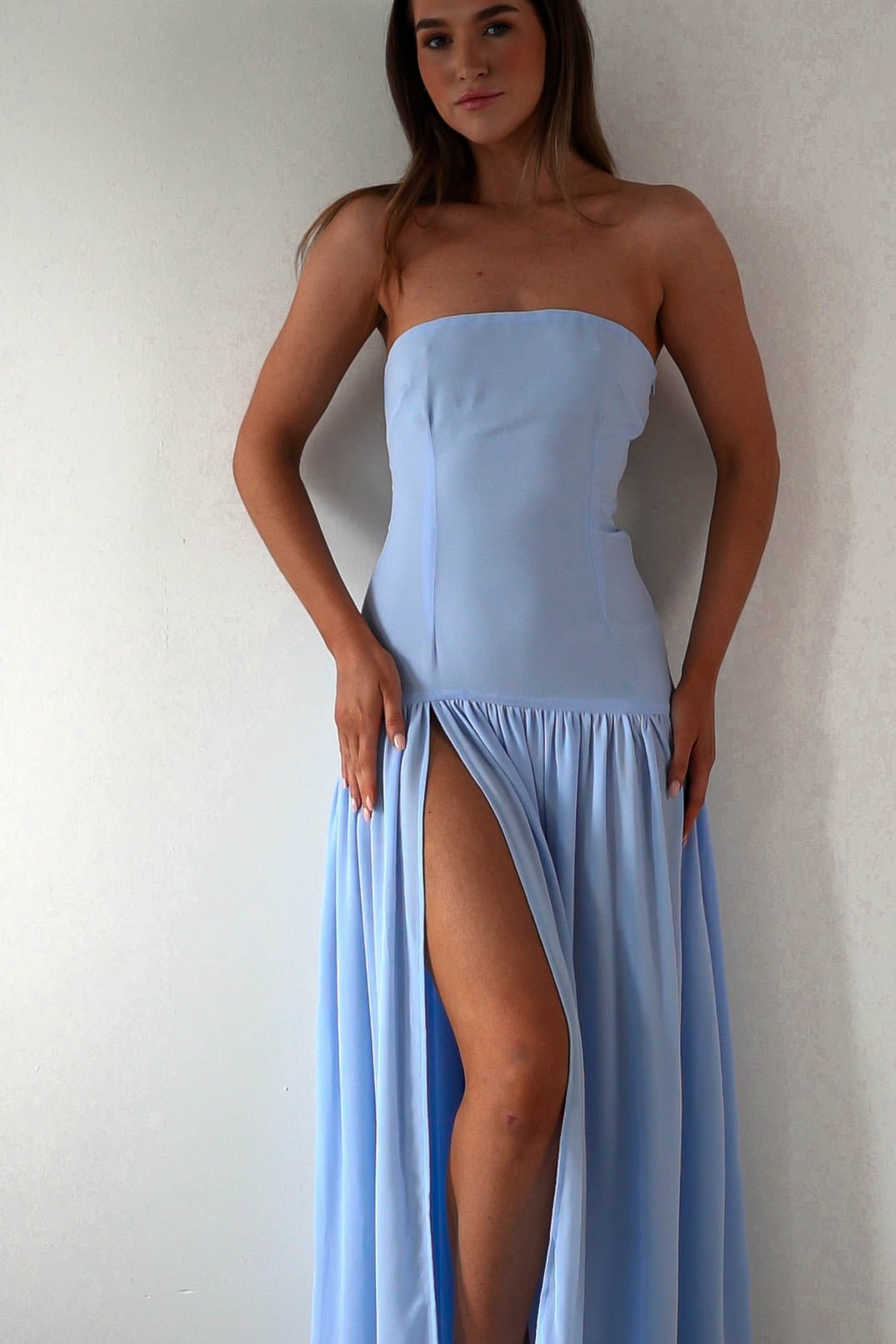 Polinna Strapless Chiffon Maxi Dress Blue | Wedding Guest Dress | Maxi | Chiffon | Oh Hello Clothing
