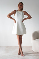 Polly Structured Pearl Detail Mini Dress | White | Graduation | Bride To Be Hen Dress | Oh Hello Clothing