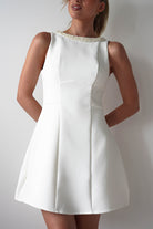Polly Structured Pearl Detail Mini Dress | White | Graduation | Bride To Be Hen Dress | Oh Hello Clothing
