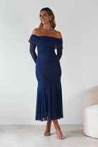 Presley Mesh Long Sleeve Midaxi Dress Blue | Wedding Guest Dress | Long Sleeve | Mesh | Oh Hello Clothing