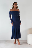 Presley Mesh Long Sleeve Midaxi Dress Blue | Wedding Guest Dress | Long Sleeve | Mesh | Oh Hello Clothing