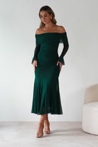 Presley Mesh Long Sleeve Midaxi Dress Forest Green | Wedding Guest Dress | Long Sleeve | Mesh | Oh Hello Clothing