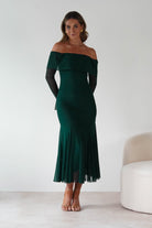 Presley Mesh Long Sleeve Midaxi Dress Forest Green | Wedding Guest Dress | Long Sleeve | Mesh | Oh Hello Clothing