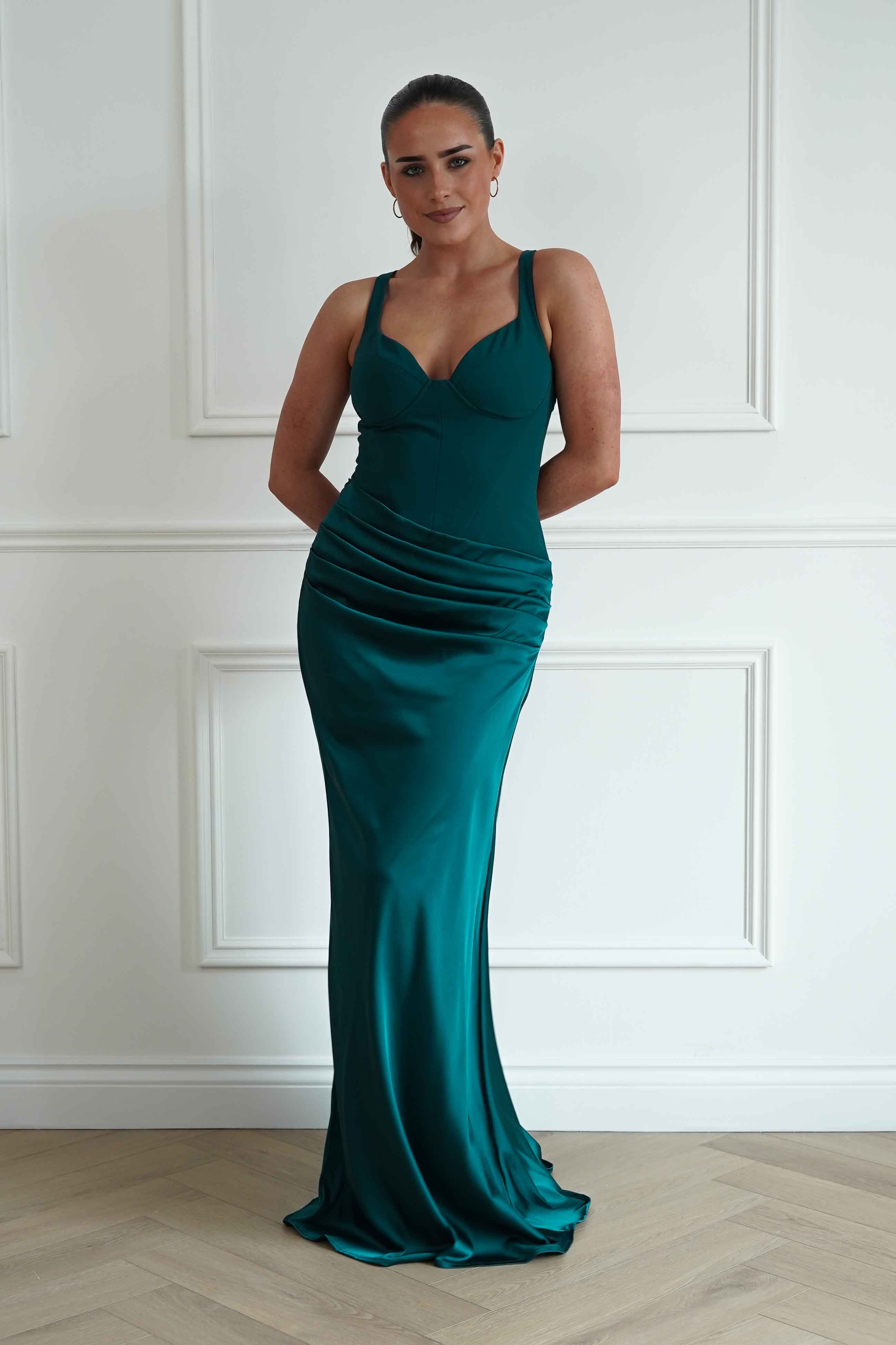 Oh Hello Clothing Women > Clothing > Dresses Rachel Structured Draped Maxi Dress | Emerald Green