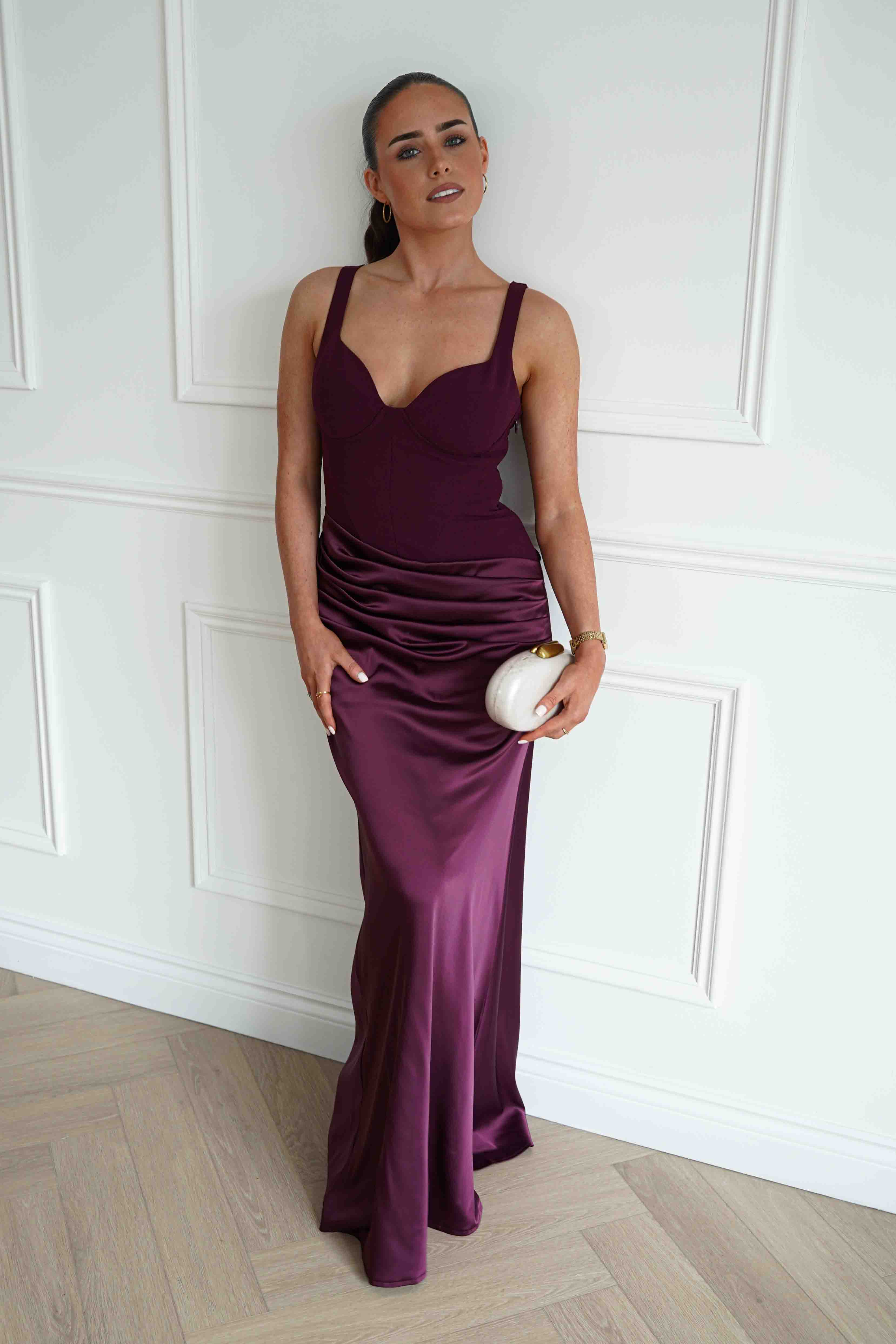 Oh Hello Clothing Women > Clothing > Dresses Rachel Structured Draped Maxi Dress | Plum