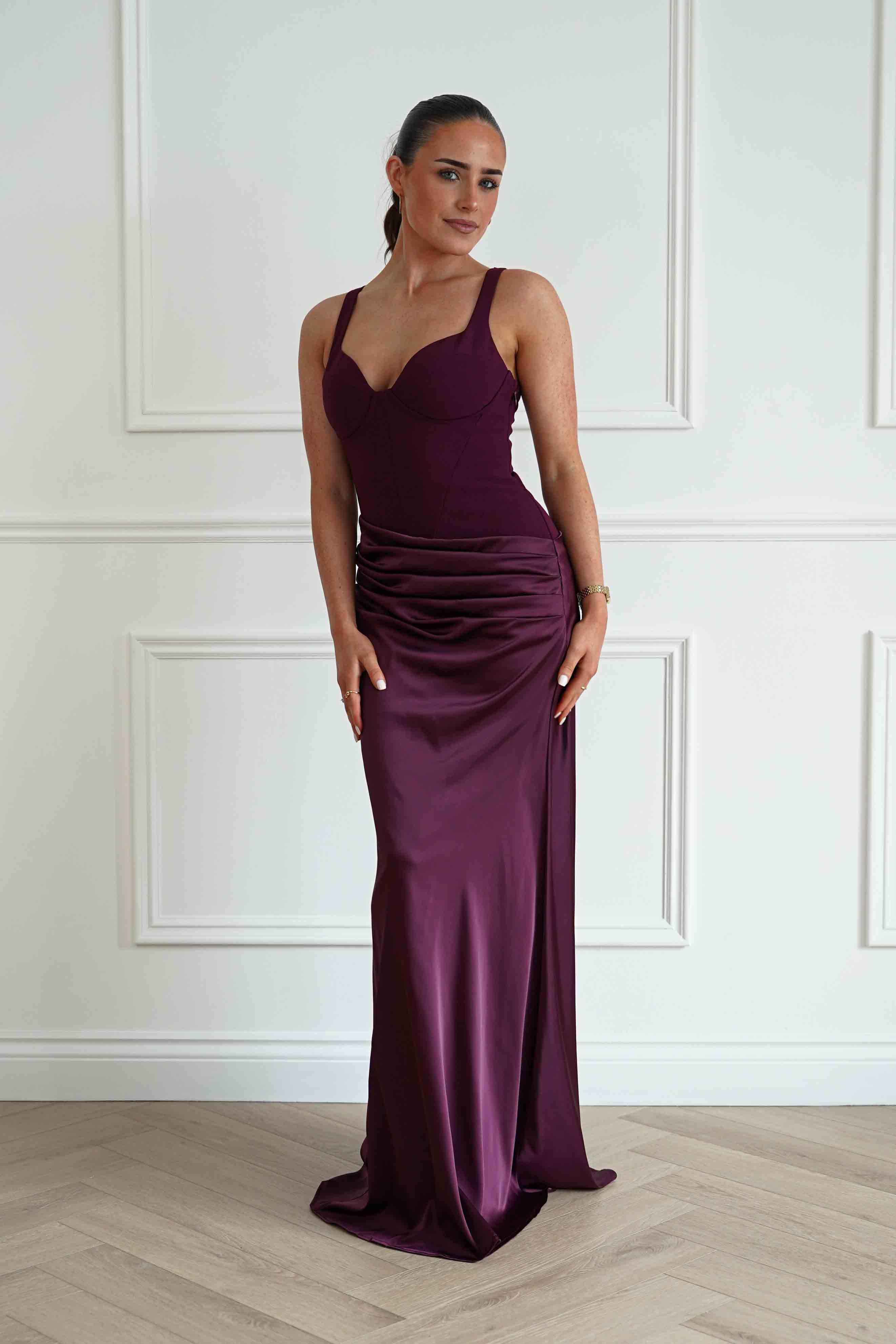 Oh Hello Clothing Women > Clothing > Dresses Rachel Structured Draped Maxi Dress | Plum