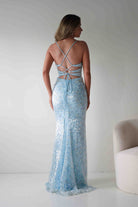 Oh Hello Clothing Dresses > Prom Dresses Rae Bodycon Floral Sequin Maxi Gown | Blue