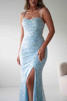 Oh Hello Clothing Dresses > Prom Dresses Rae Bodycon Floral Sequin Maxi Gown | Blue