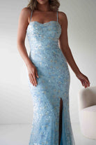 Oh Hello Clothing Dresses > Prom Dresses Rae Bodycon Floral Sequin Maxi Gown | Blue