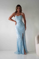 Oh Hello Clothing Dresses > Prom Dresses Rae Bodycon Floral Sequin Maxi Gown | Blue