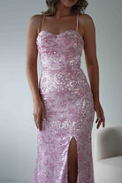 Oh Hello Clothing Dresses > Prom Dresses Rae Bodycon Floral Sequin Maxi Gown | Pink