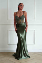 Oh Hello Clothing Dresses > Prom Dresses Raya Embellished Corset Gown | Olive