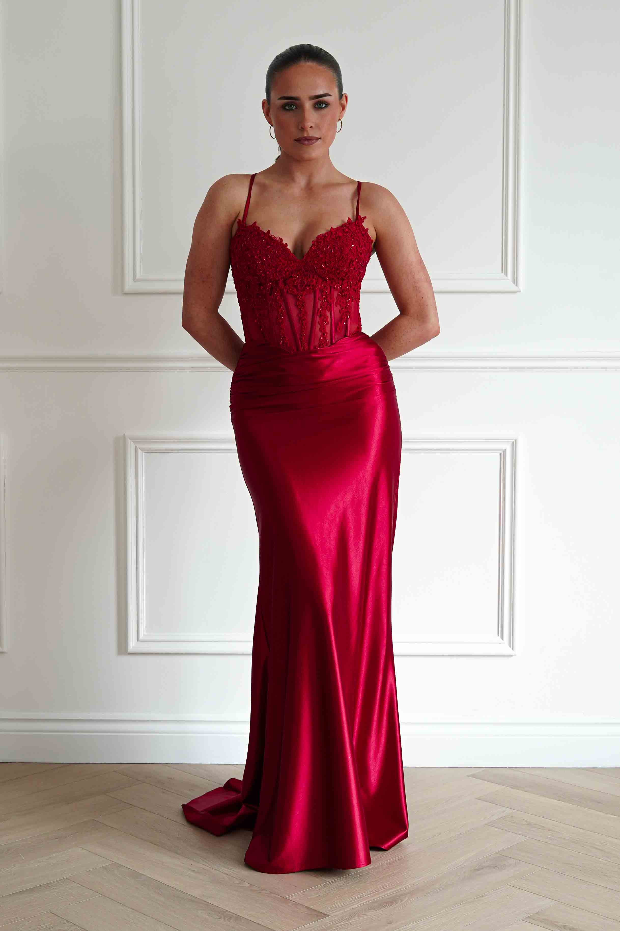 Oh Hello Clothing Dresses > Prom Dresses Raya Embellished Corset Gown | Red