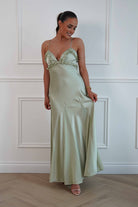 Oh Hello Clothing Women > Clothing > Dresses Remi Frill Trim Satin Maxi Dress | Sage
