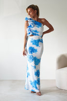 Rhia Ruffle Floral Maxi Dress Blue/White | Wedding Guest Dress | Maxi | Oh Hello Clothing