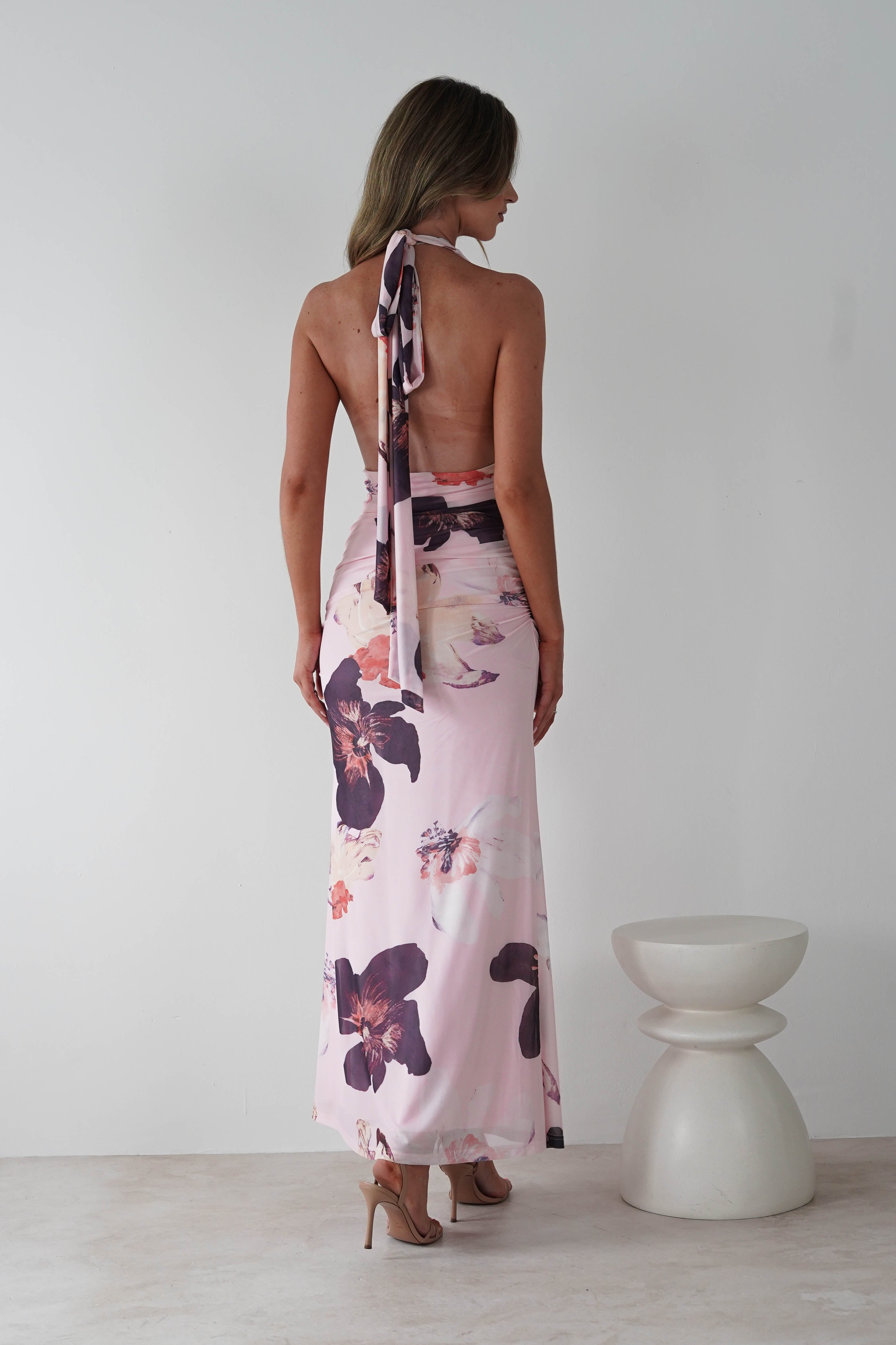 Rhoda Floral Print Mesh Maxi Dress Light Pink | Wedding Guest Dress | Maxi | Mesh | Oh Hello Clothing