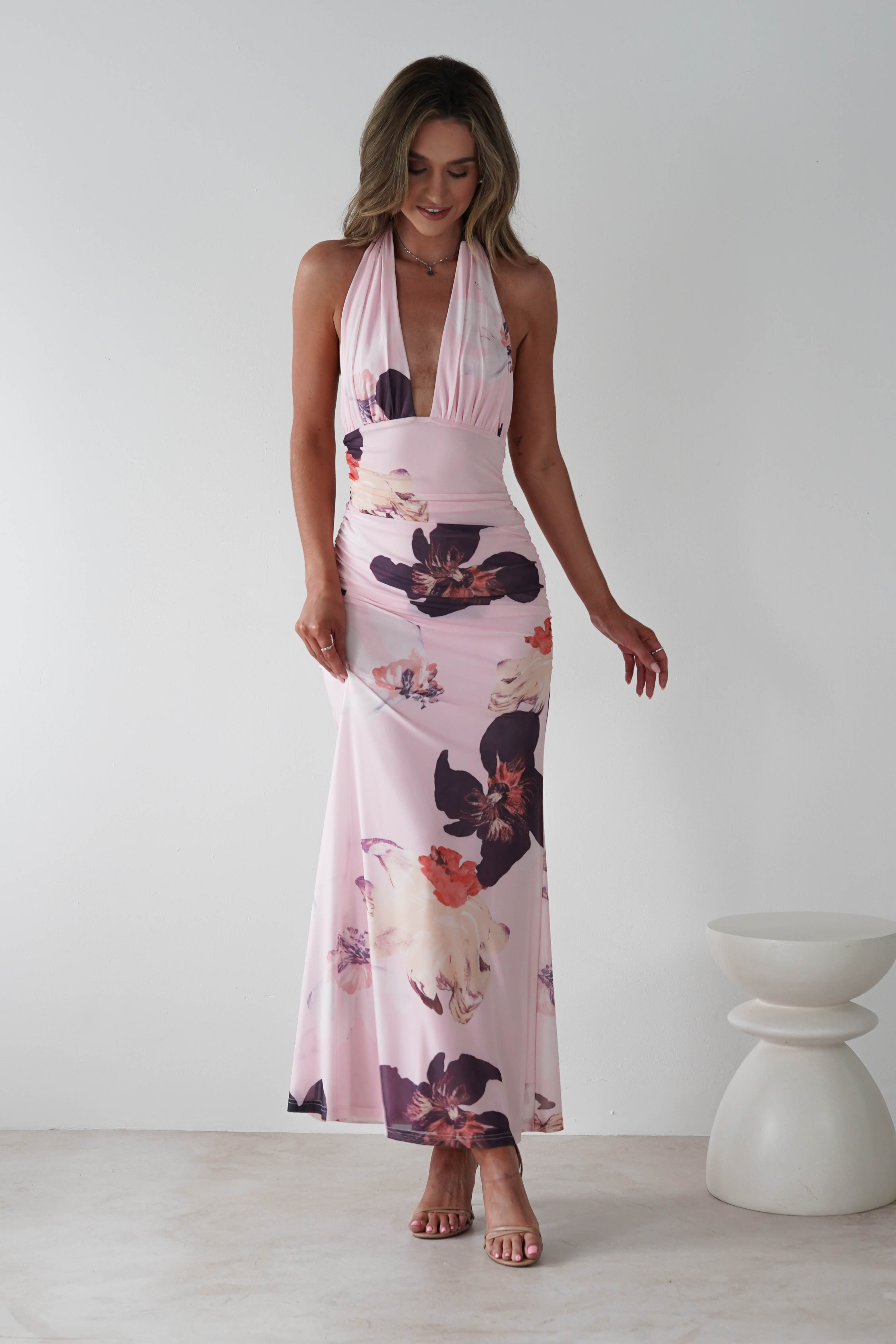 Rhoda Floral Print Mesh Maxi Dress Light Pink | Wedding Guest Dress | Maxi | Mesh | Oh Hello Clothing
