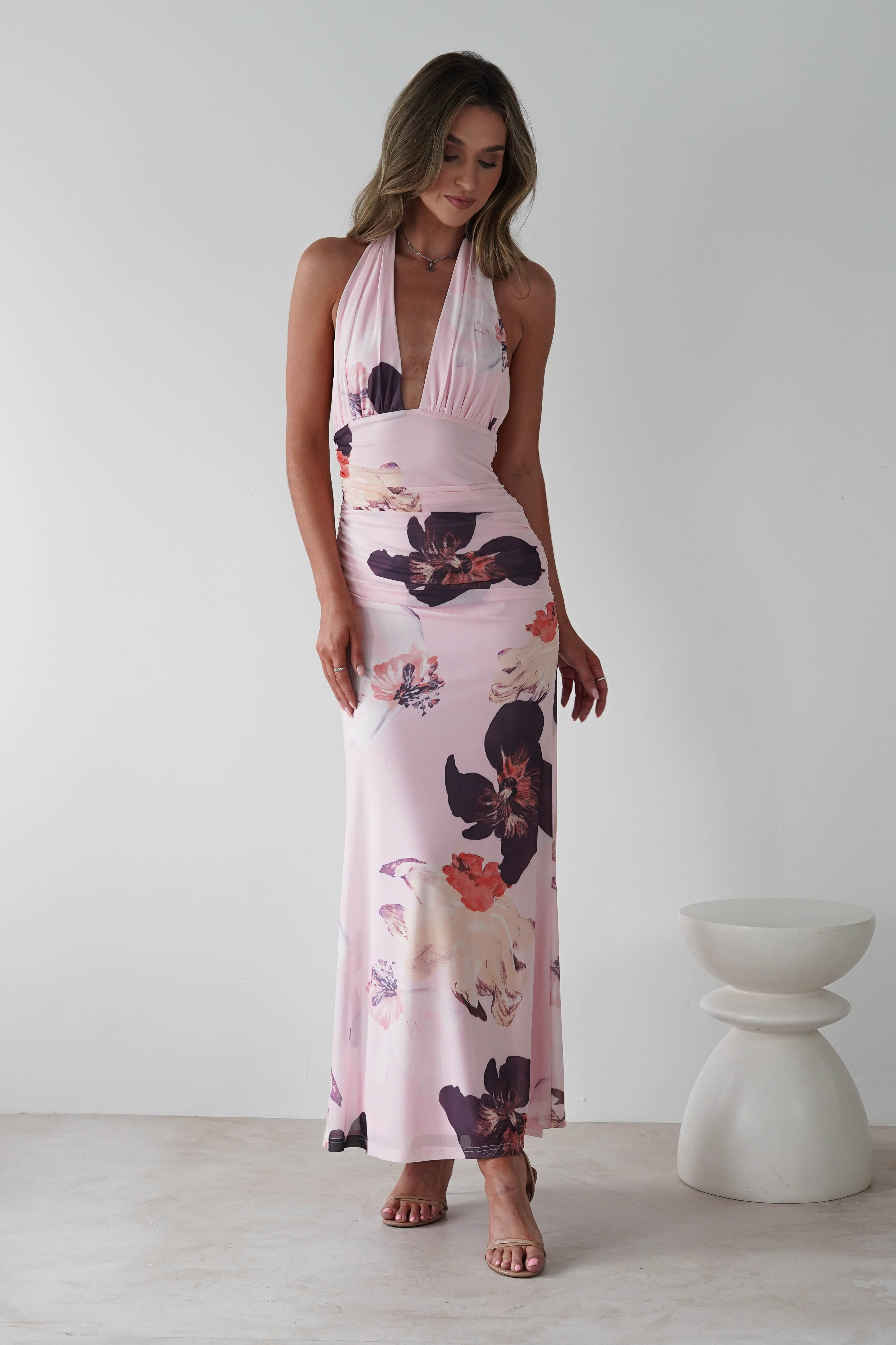 Rhoda Floral Print Mesh Maxi Dress Light Pink | Wedding Guest Dress | Maxi | Mesh | Oh Hello Clothing