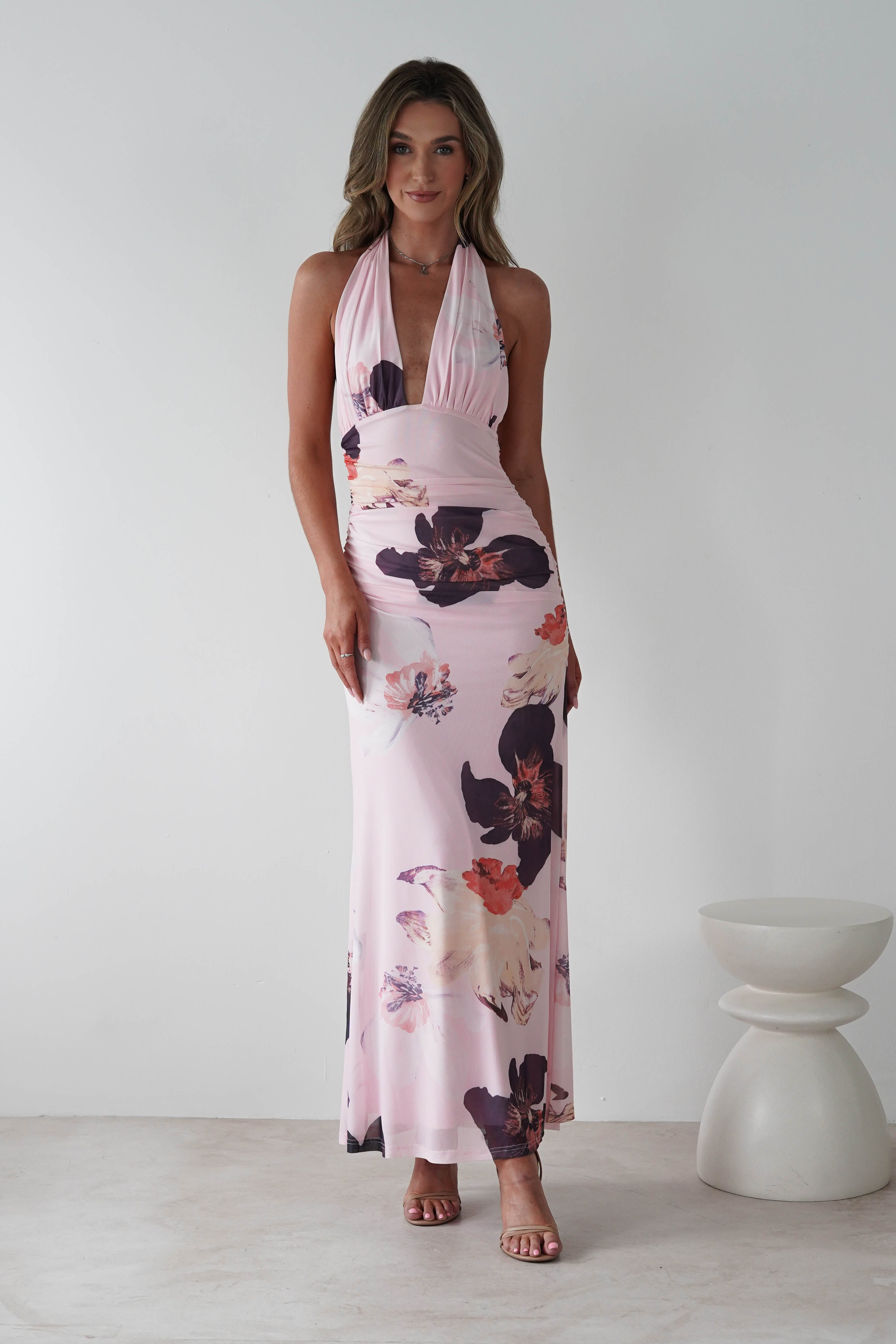 Rhoda Floral Print Mesh Maxi Dress Light Pink | Wedding Guest Dress | Maxi | Mesh | Oh Hello Clothing